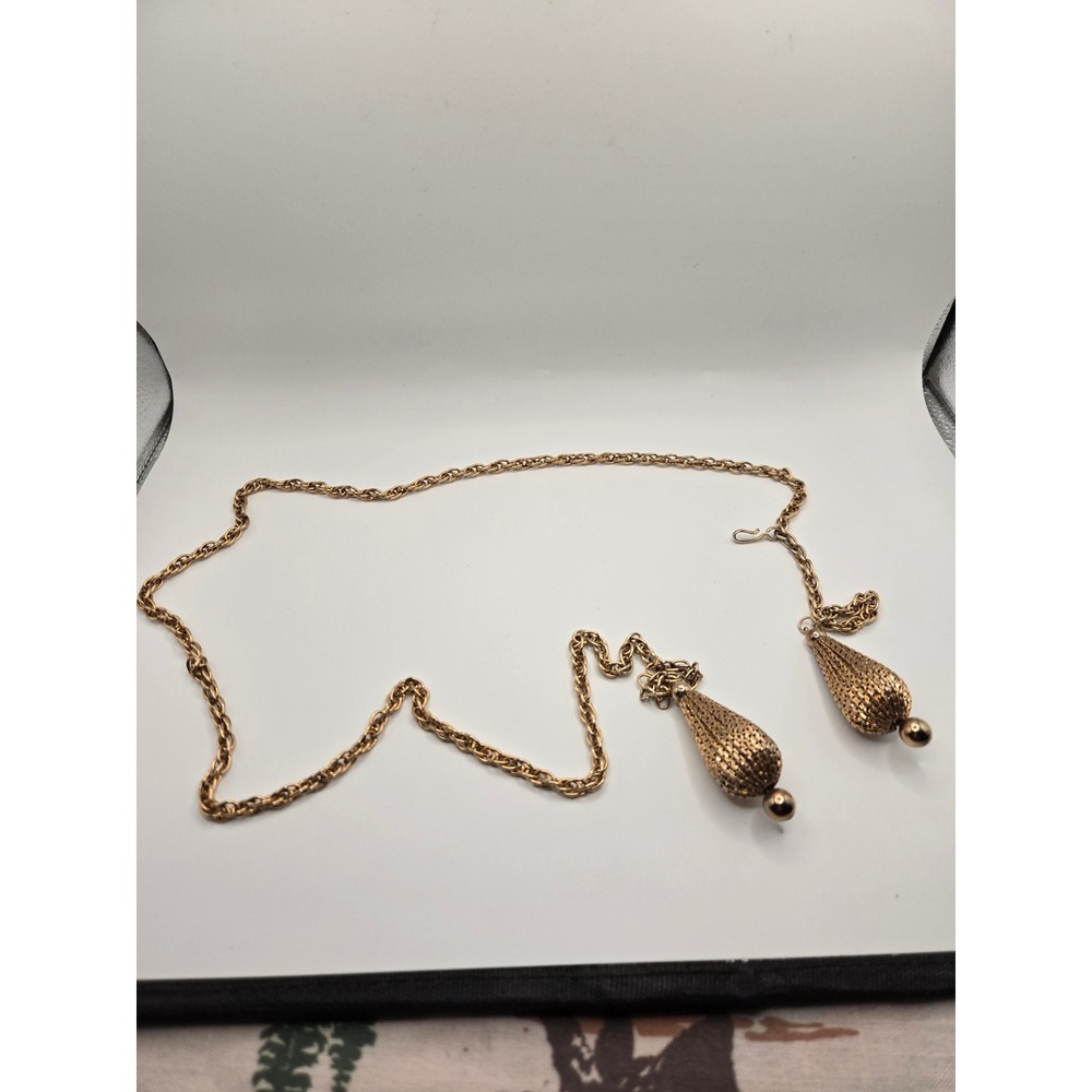 Vintage Gold Tone Double Strand Chain Belt with Tassel Accent Adjustable Hook